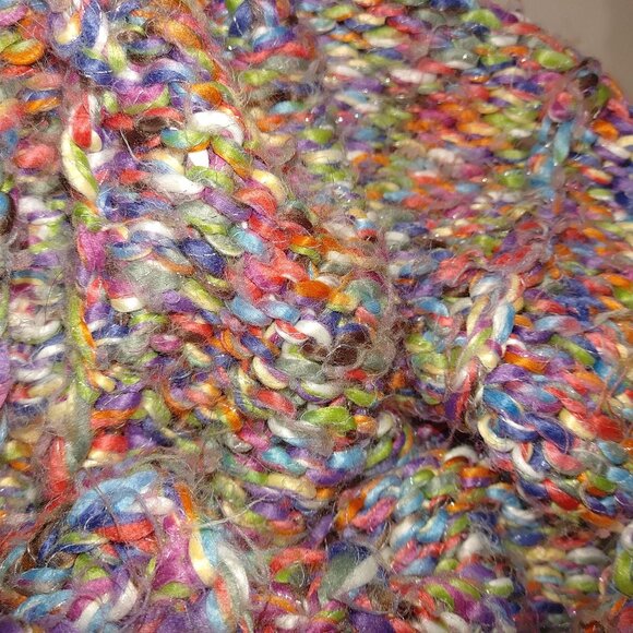 Cardigan Sweater XL Multicolor Oversize Cropped Chunky Knit Slouchy Large Button - Picture 9 of 14